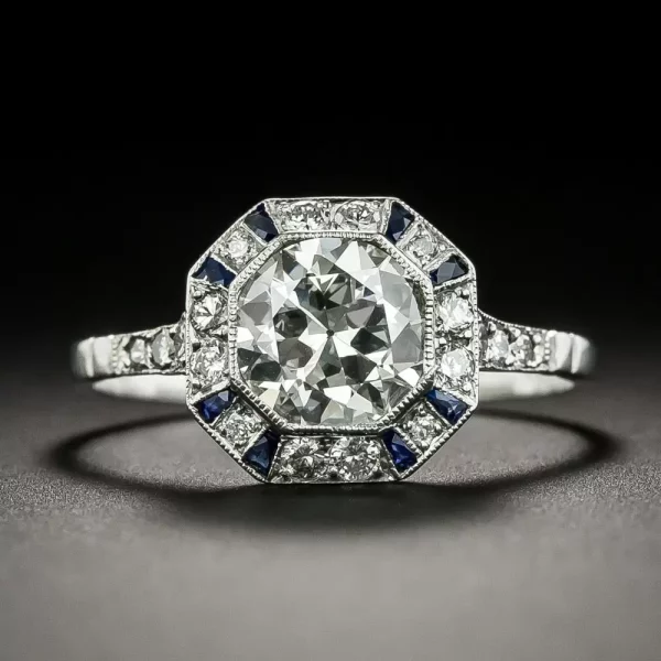 Art Deco-Style 1.19 Carat Diamond and Sapphire Ring - GIA J VS2