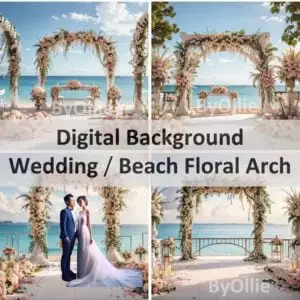 8 Tropical Beach Digital Backgrounds Floral Arch Sky Wedding Couple Honeymoon Pre nuptial Debutante Photography Portrait Backdrops Aesthetic